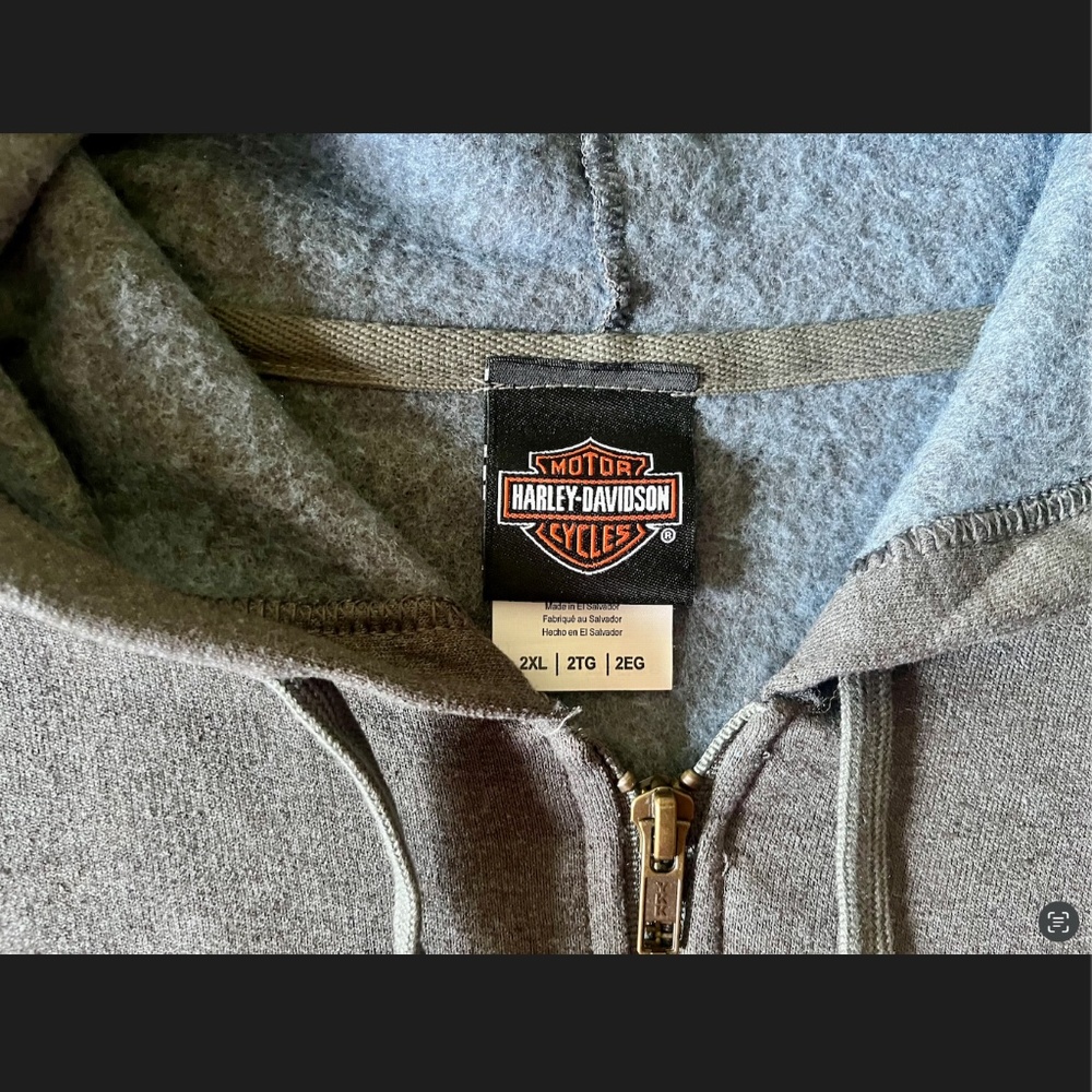 Harley Davidson Full Zip Dark Grey Orange Hoodie Jacket Logo Back Motorcycle - Picture 6 of 8